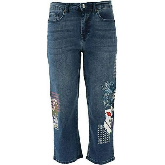 DG2 Diane Gilman Stretch Embroidered Cropped Jean Basic Indigo 8 New 654-662
