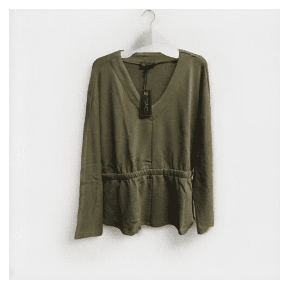 DG2 by Diane Gilman Peplum Dolman Top with long sleeve - Dusty Olive - XL