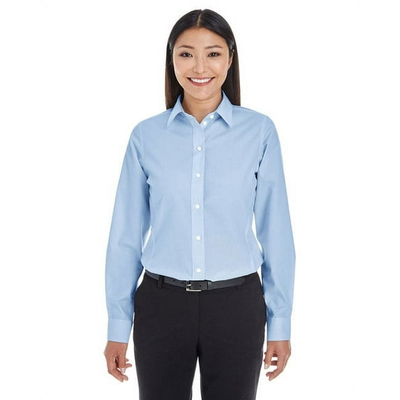 DG534W Devon & Jones Ladies' Crown Collection Striped Shirt-FrenchBlue/Wht-3XL