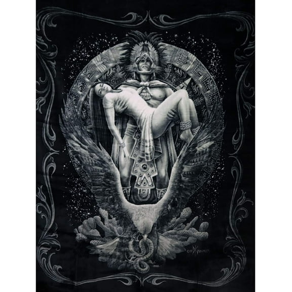 DGA Day of The Dead Aztec Eagle Warrior Sun Calendar Extra Thick Soft Queen Size Blanket - Alma Azteca