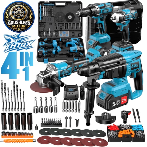 DGB Brushless Cordless Power Tool Combo Kit Lithium Wireless Drill Driver & Impact Wrench Set Portable High Torque Power Tools for Automotive Tire Repair Mechanical Garage Workshop Maintenance Jobs