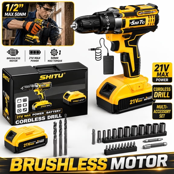 DGB 21V Cordless Drill Driver Rechargeable Wireless Handheld Power Drill Portable Electric Drilling Tool Multi Speed Adjustable for Home DIY Renovation Furniture Assembly Wall Wood Metal Drilling Fas