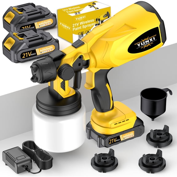 DGB 21V Cordless Handheld Paint Sprayer Rechargeable Wireless Electric Spray Gun Adjustable Flow Portable Coating Tool for Indoor Wall Cabinet Furniture Varnish Latex Painting Home DIY Renovation Pro