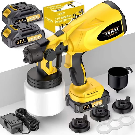 DGB 21V Cordless Handheld Paint Sprayer Rechargeable Wireless Electric Spray Gun Adjustable Flow Portable Coating Tool for Indoor Wall Cabinet Furniture Varnish Latex Painting Home DIY Renovation Pro