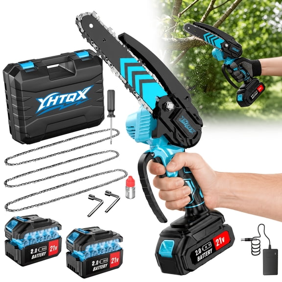 DGB 21V Cordless Mini Chainsaw Handheld Rechargeable Electric Pruning Saw Portable Lightweight Power Cutter for Garden Tree Trimming Branch Cutting Fruit Tree Pruning Backyard Landscaping Wood Cuttin