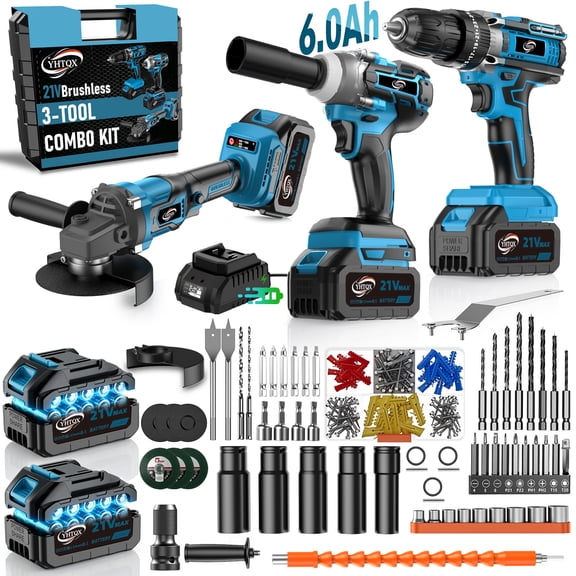 DGB 21V Cordless Power Tool Combo Kit, Multi-Function Brushless Power Tools for Home Improvement, Construction & Auto Repair
