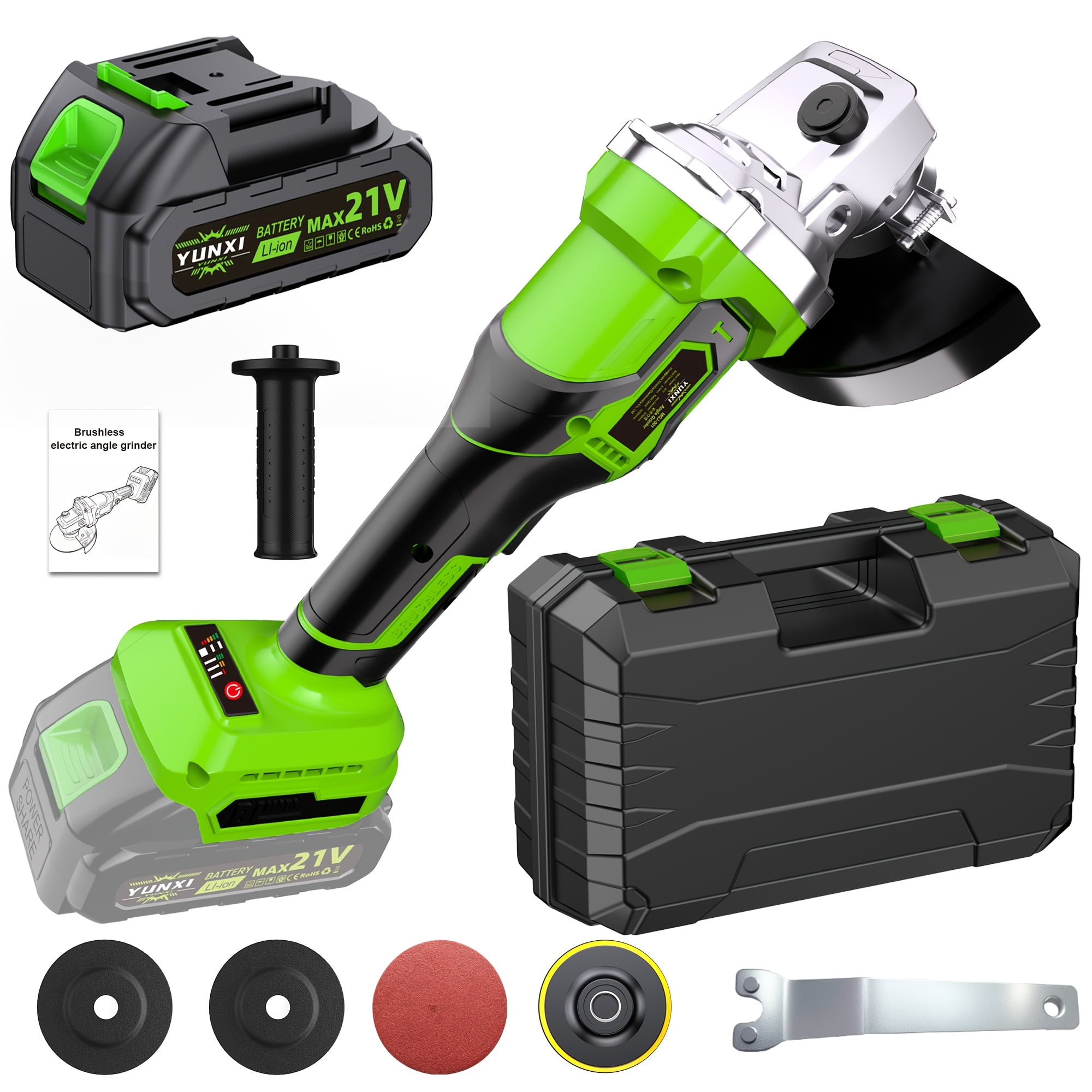 DGB Cordless Angle Grinder, Brushless Electric Grinder Tool for Cutting, Grinding and Polishing, Handheld Power Grinder for Metal, Wood and Tile Working, Portable Cordless Grinder for DIY Projects