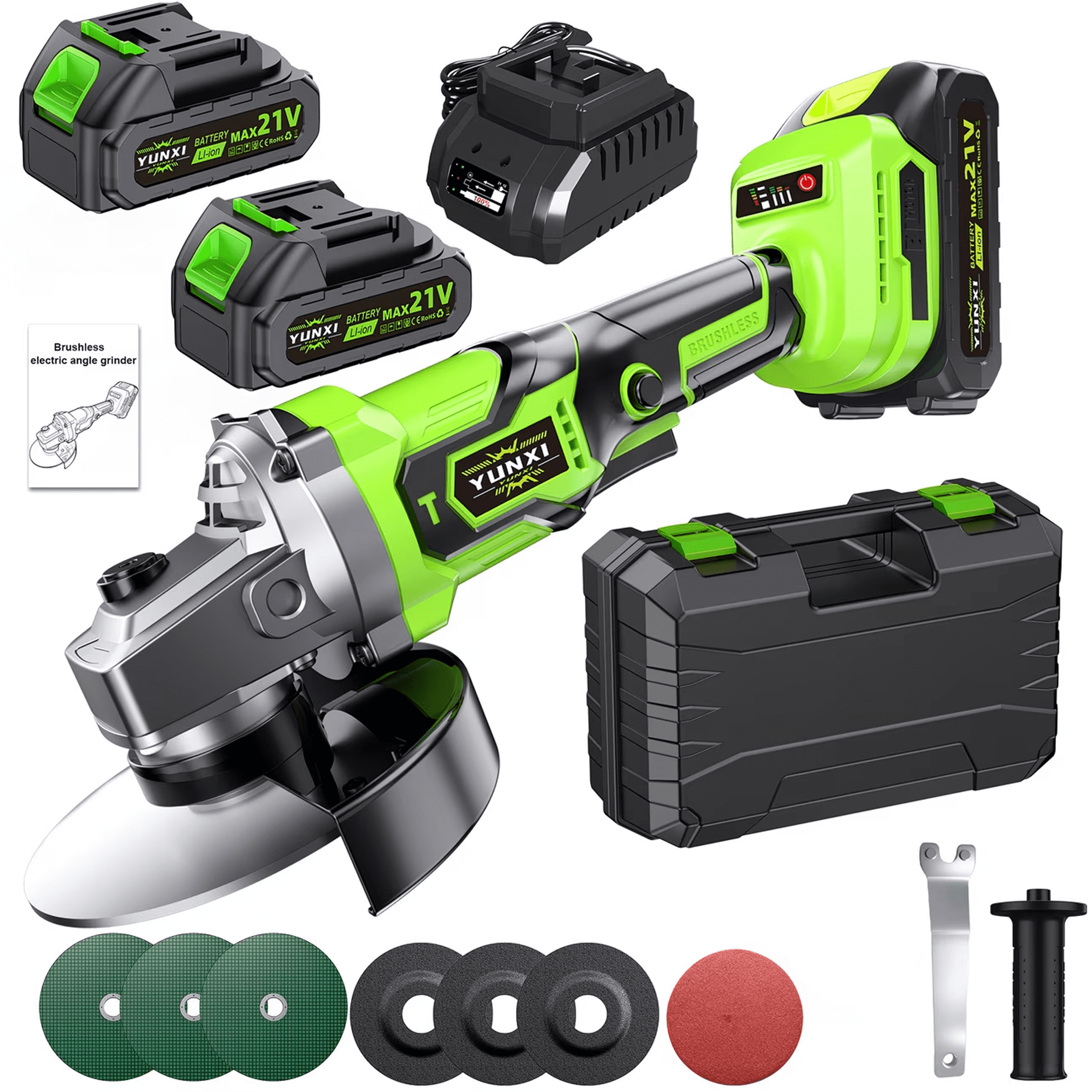 DGB Lightweight Cordless Brushless Angle Grinder, Compact Rechargeable Power Tool for DIY Grinding, Cutting & Polishing, Ergonomic Handheld Grinder for Home & Workshop Tasks