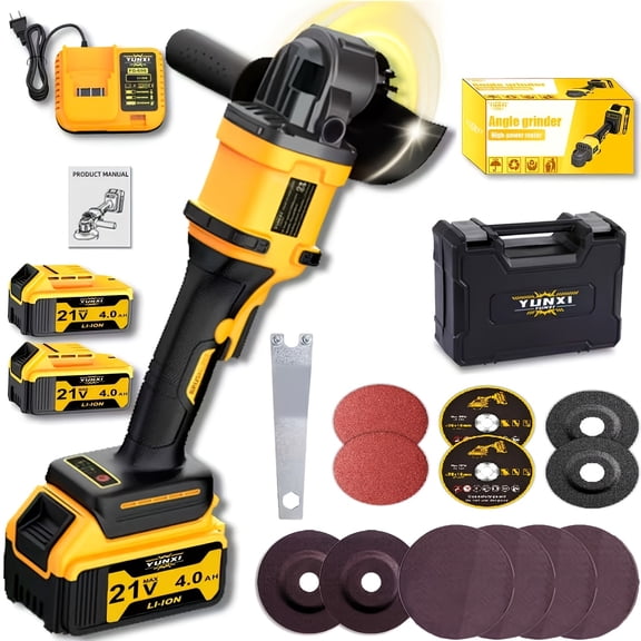 DGB Cordless Angle Grinder, Rechargeable Lithium Electric Power Grinder, Portable Cut Off Tool for Home DIY Renovation Metal Cutting Rust Removal Wood Surface Grinding Daily Household Maintenance