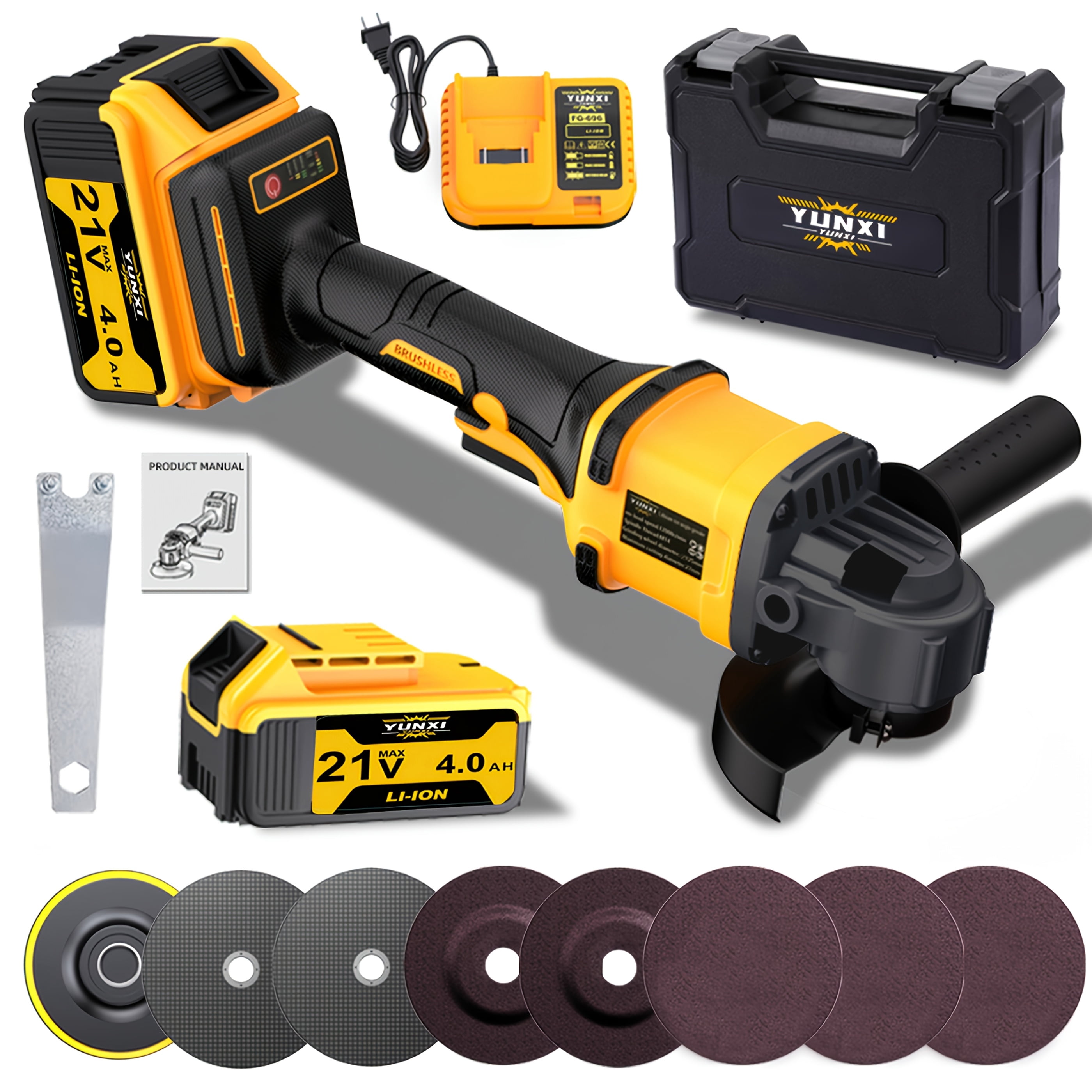 DGB Cordless Brushless Angle Grinder, Handheld Power Grinder for Cutting, Grinding and Polishing, Portable Electric Grinder for Metal, Wood and Tile Working
