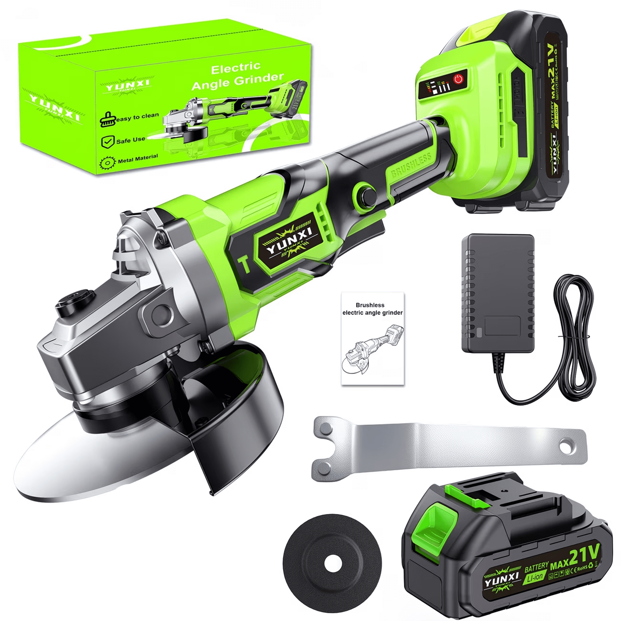 DGB Cordless Brushless Angle Grinder, Rechargeable Power Grinder for Cutting, Grinding, Polishing, Heavy Duty Handheld Tool for Metal, Wood, Stone Projects