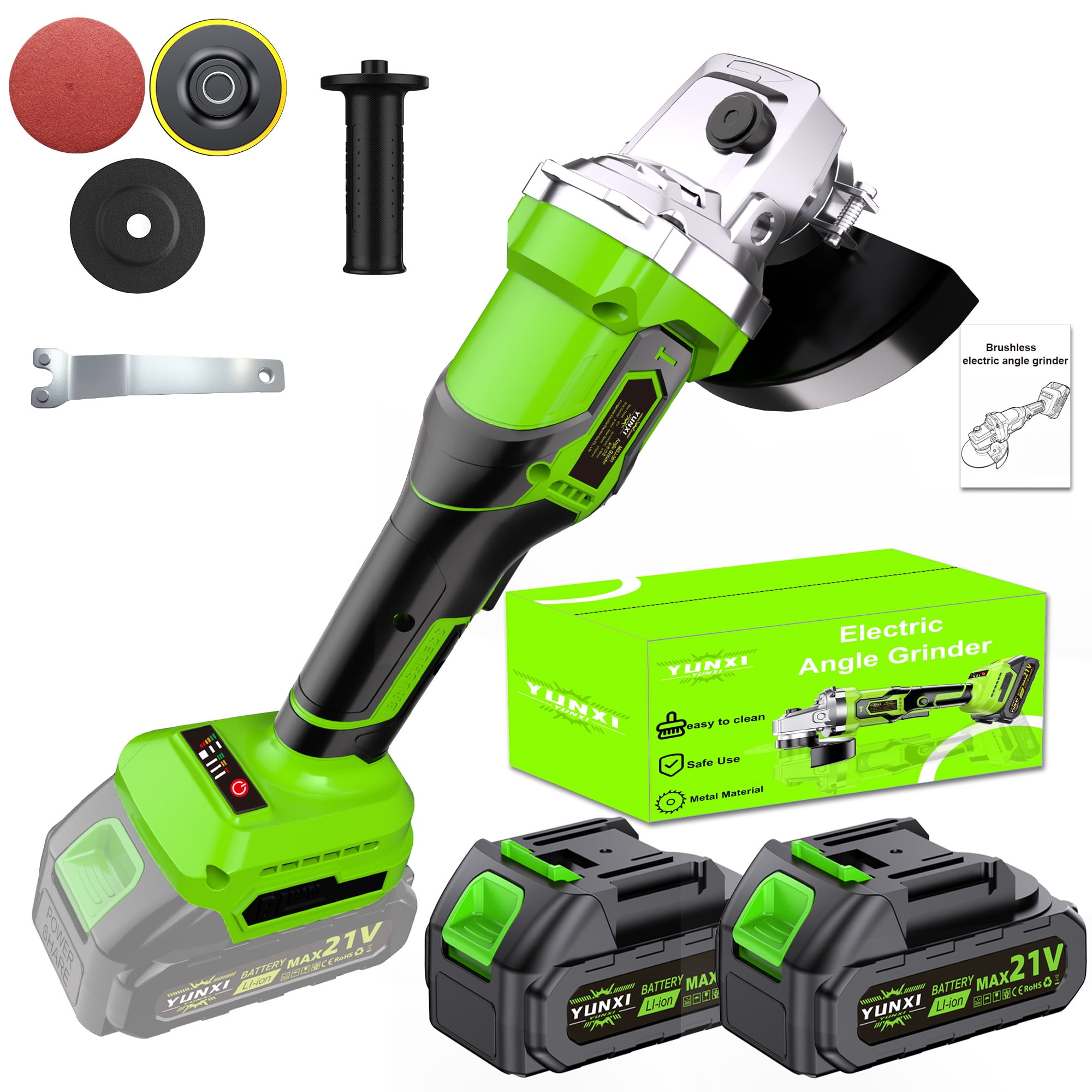 DGB Cordless Brushless Angle Grinder, Variable Speed Electric Grinder with Ergonomic Anti-Vibration Handle, Safety Guard, Rechargeable Tool for Cutting, Grinding & Metalworking Projects
