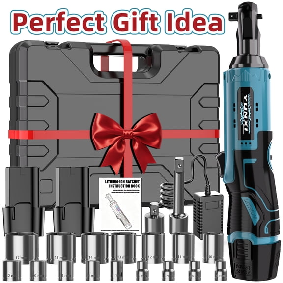 DGB Cordless Electric Ratchet Wrench Kit, 3/8 Inch Drive, Rechargeable, Variable Speed, Ergonomic Handle, for Auto Repair, Home Maintenance, Construction Projects