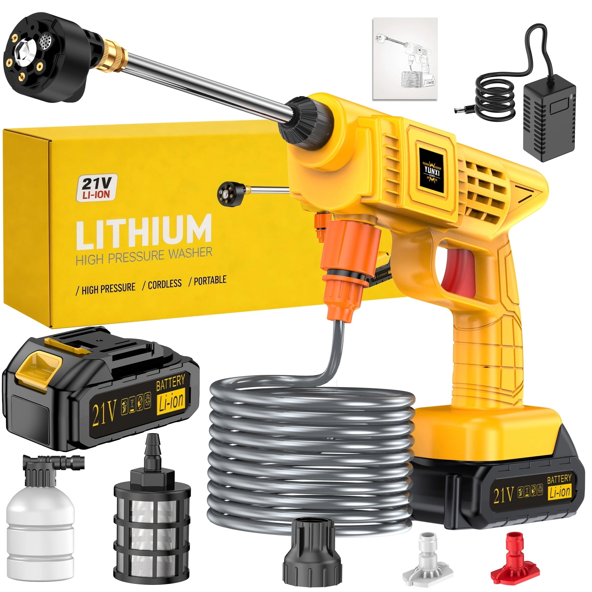DGB Cordless High Pressure Washer, Portable Rechargeable Power Washer for Car Cleaning, Home Garden and Outdoor Use, Handheld Electric Pressure Washer for Patio, Fence and Vehicle Washing