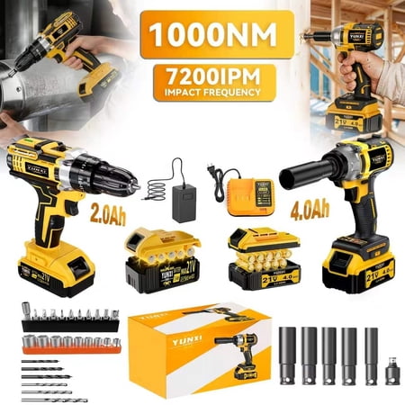 DGB Cordless Impact Wrench & Drill Combo Kit, High Torque, 21V Rechargeable, Heavy Duty, for Automotive, Construction, Home Improvement & Mechanical Repairs