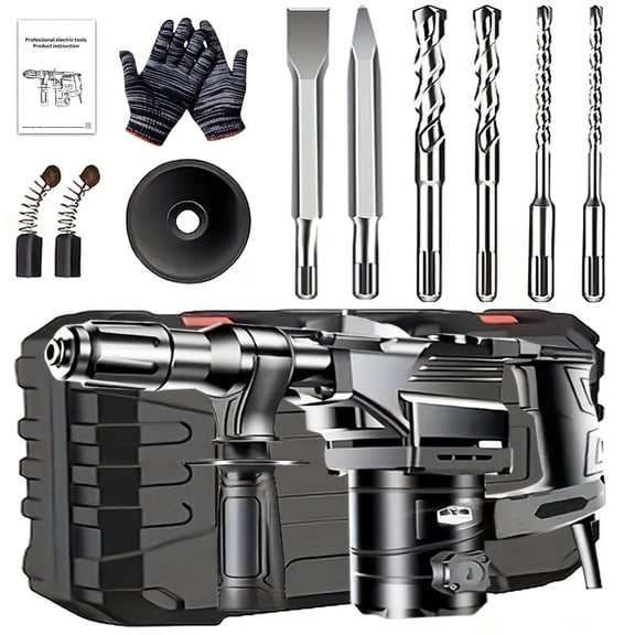 DGB Electric Rotary Hammer Drill, Heavy-Duty Demolition Hammer for Concrete, Masonry, and Stone, Multi-Function Power Tool for Construction, Renovation, and Industrial Projects