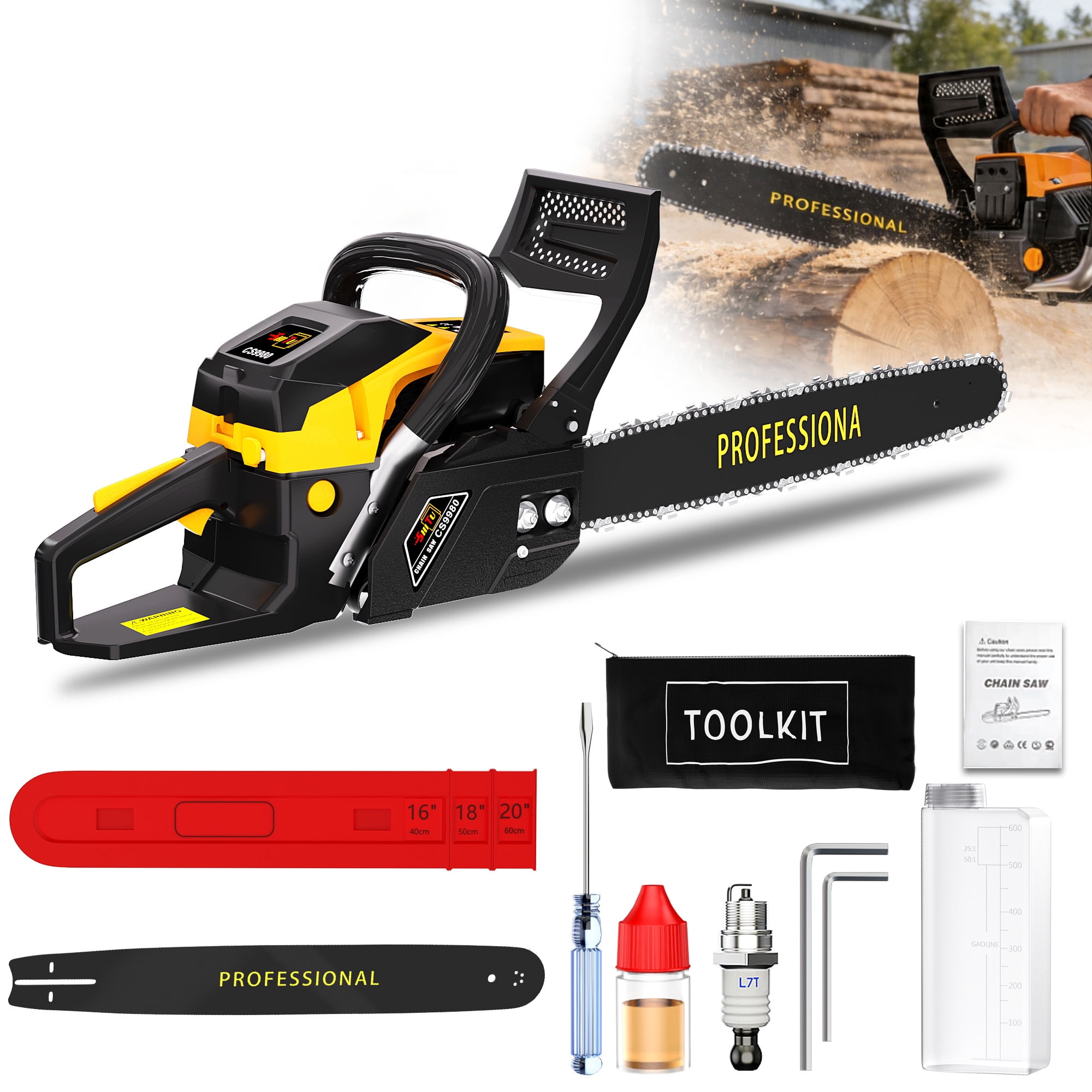 DGB Gas Chainsaw for Tree Cutting, Portable Heavy Duty Woodworking Chainsaw for Firewood, Pruning, Land Clearing, Home & Farm Use, Professional Grade Power Tool