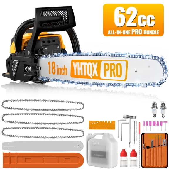 DGB Gas Powered Chainsaw, Heavy Duty, High Performance, 2-Stroke Engine, Anti-Vibration, for Tree Cutting, Firewood, Forestry, Landscaping & Professional Logging