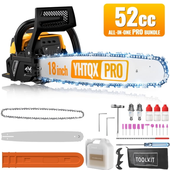DGB Gas Powered Chainsaw, Heavy Duty, High Performance, 2-Stroke Engine, Anti-Vibration, for Tree Cutting, Firewood, Forestry, Landscaping & Professional Logging