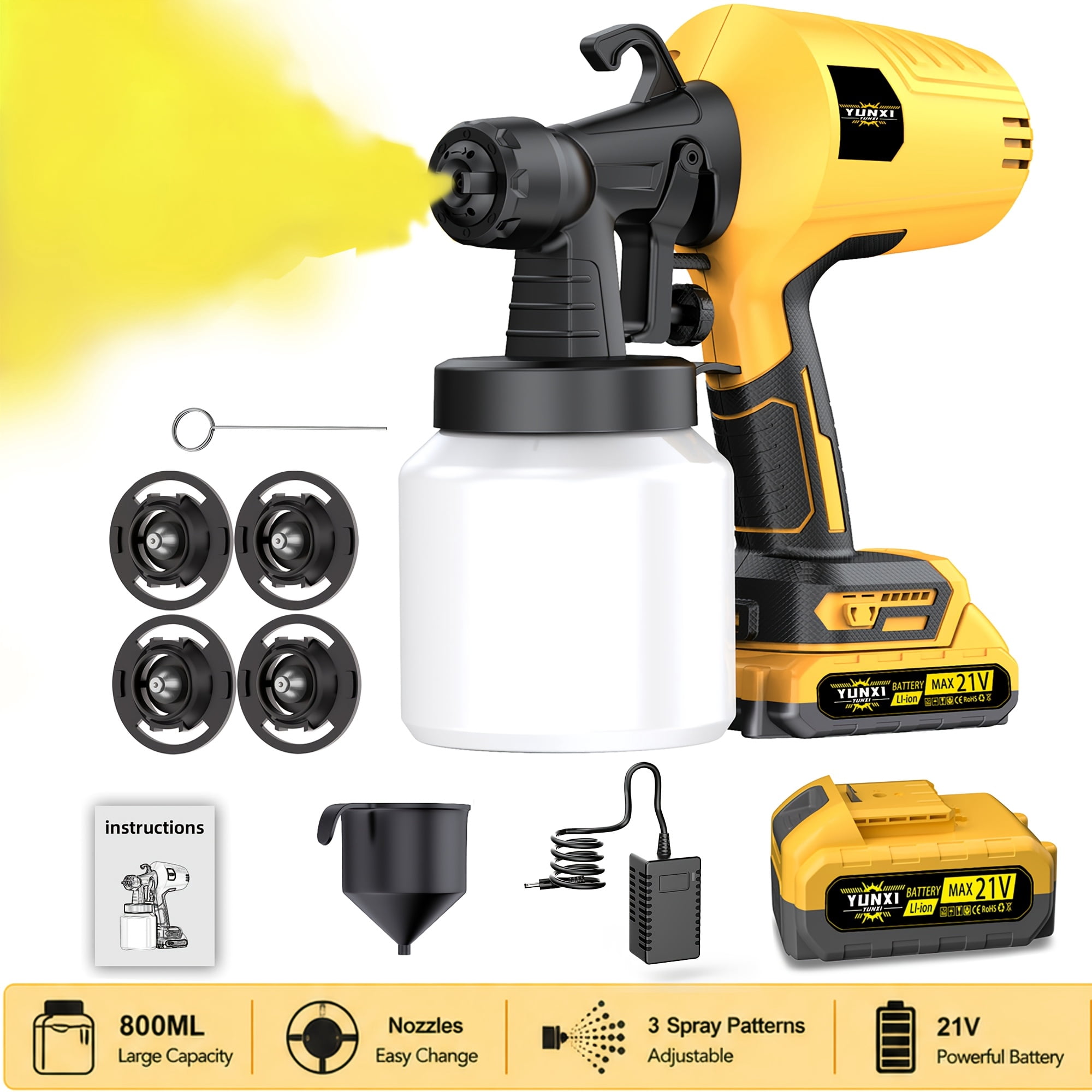 DGB Handheld Cordless Paint Sprayer, Portable Electric Spray Gun, Power ...