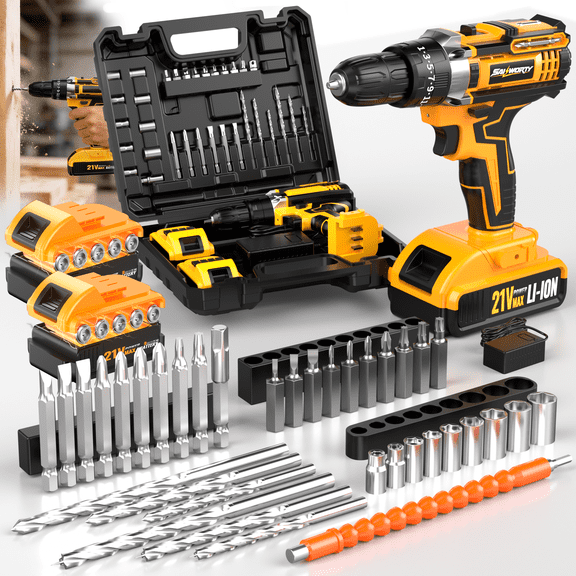 DGB HeavyDuty Brushless Cordless Drill Set, Wireless Rechargeable Electric Drill Driver, Portable Household HandHeld Power Tool for Construction and Repair Work