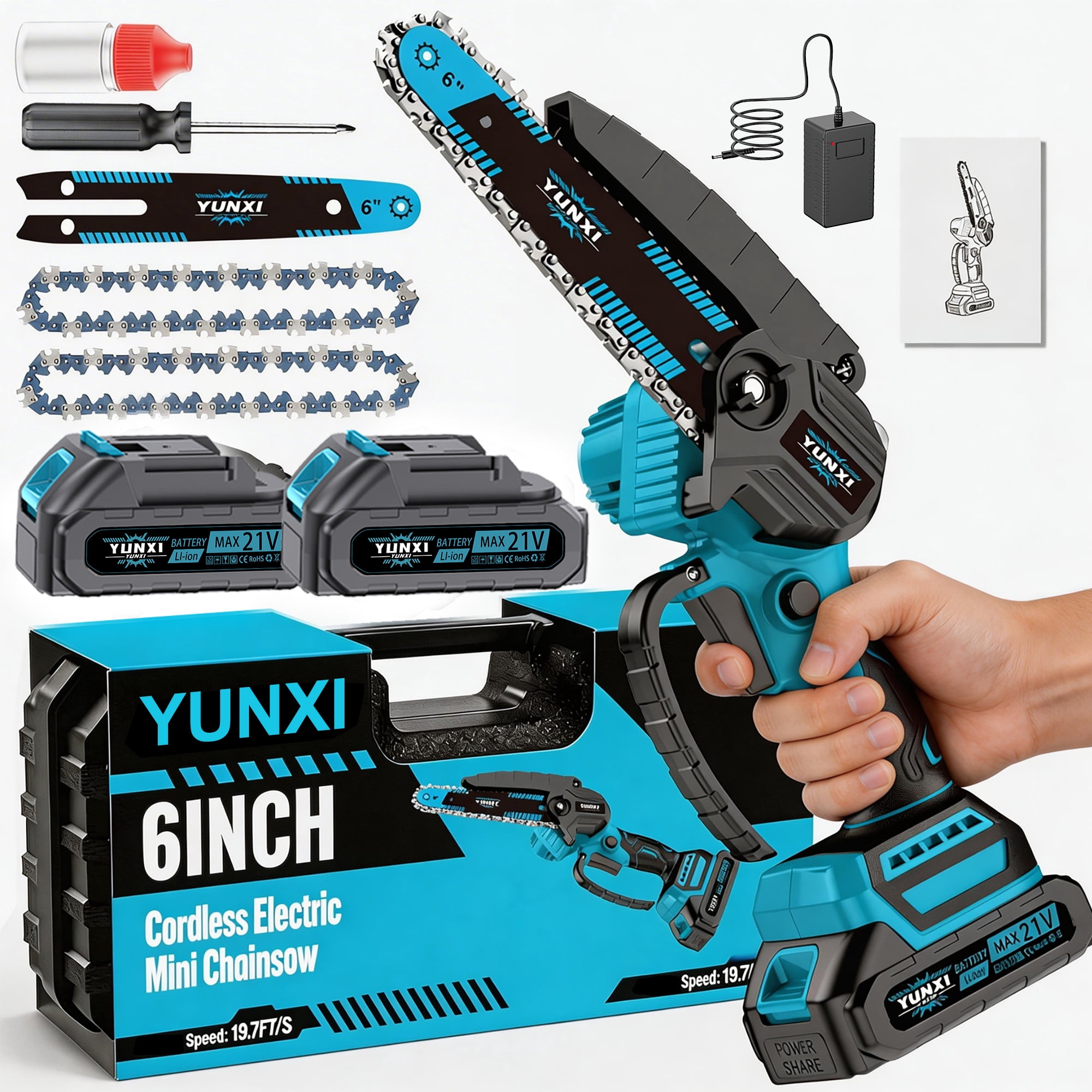 DGB Portable Cordless Lithium Chainsaw, 6 Inch Handheld Electric Mini Saw for Home, Garden & Outdoor Wood Cutting, Rechargeable Chainsaw for DIY Projects