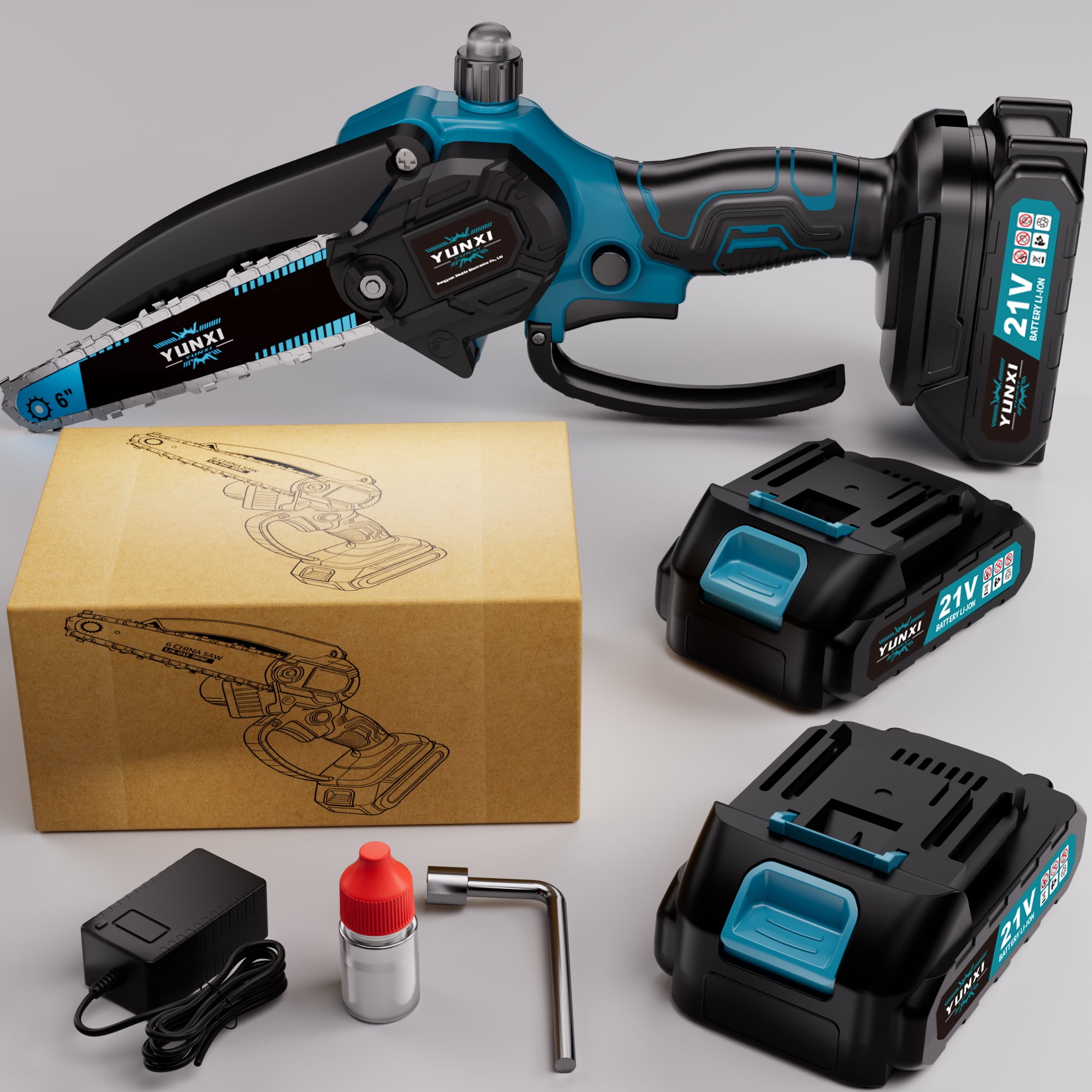 DGB Portable Cordless Lithium Chainsaw, 6 Inch Handheld Electric Mini Saw for Home, Garden & Outdoor Wood Cutting, Rechargeable Chainsaw for DIY Projects
