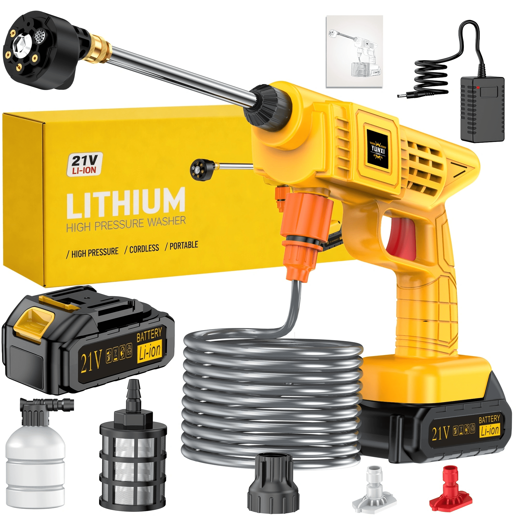 DGB Rechargeable Cordless Pressure Washer, Portable High-Power Washer for Auto Detailing, Outdoor Cleaning and Garden Care, Handheld Electric Pressure Cleaner for Vehicle, Driveway and Yard