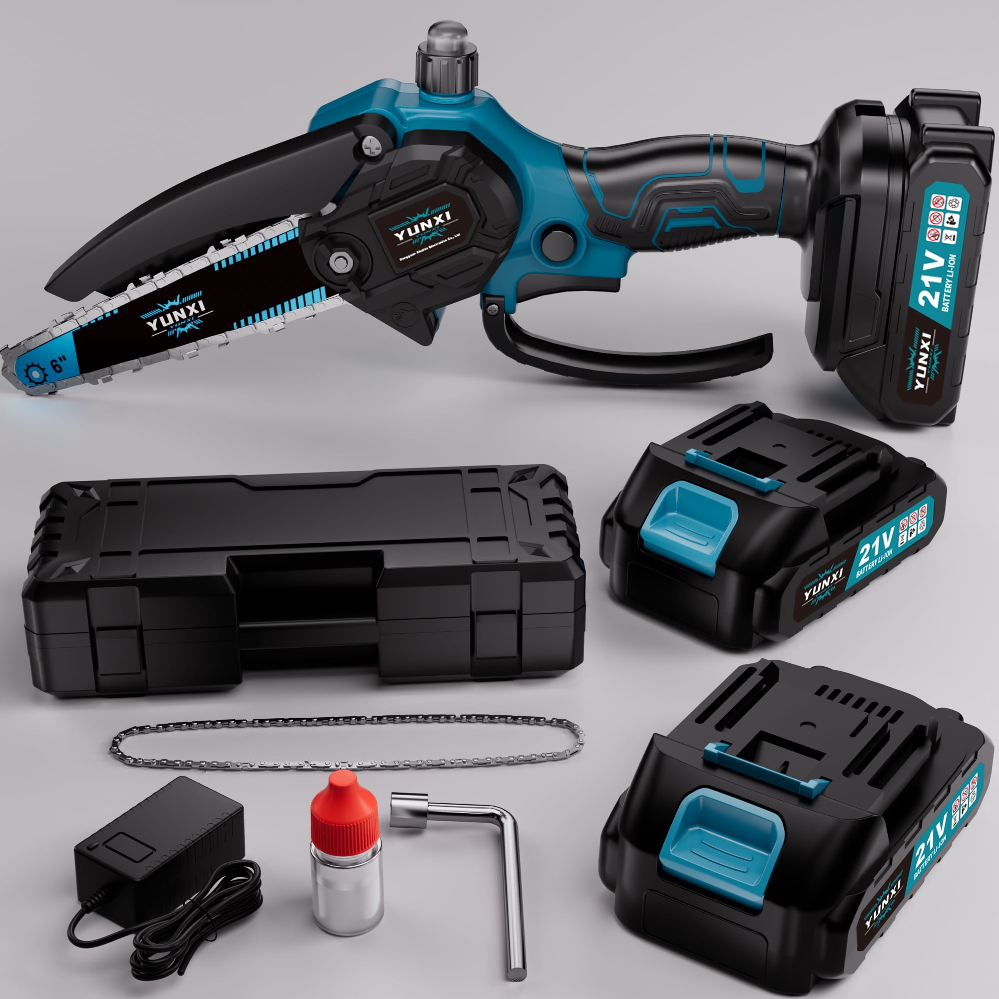 DGB Tool-Free Cordless Mini Chainsaw, 6 Inch Lithium Electric Handheld Saw with Easy Chain Tensioning, Portable Chainsaw for Yard Work & Tree Pruning