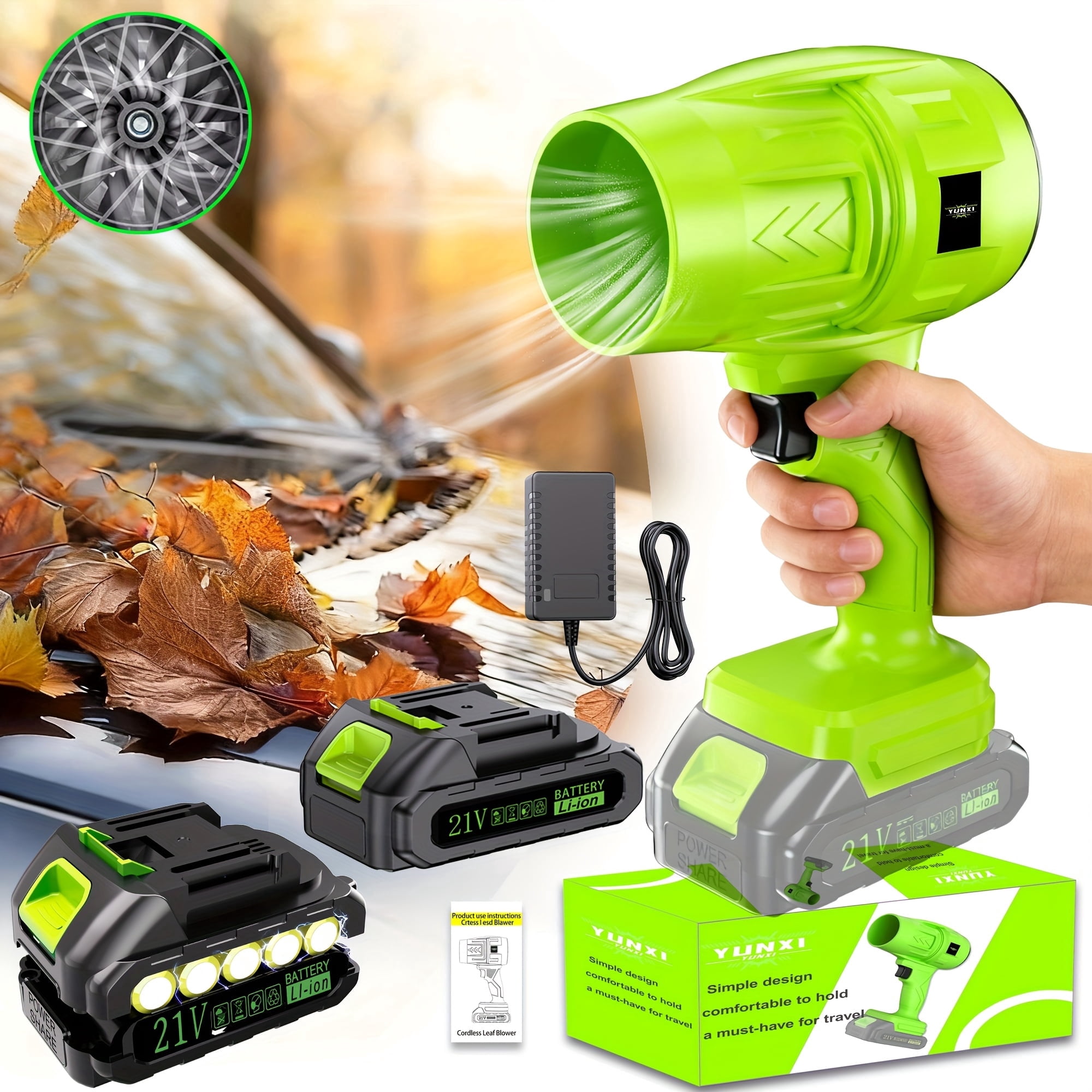 DGB YUNXI Cordless Leaf Blower, 21V Electric Handheld Blower with Li-ion Battery, Charger, for Yard, Lawn, Car, and Outdoor Cleaning