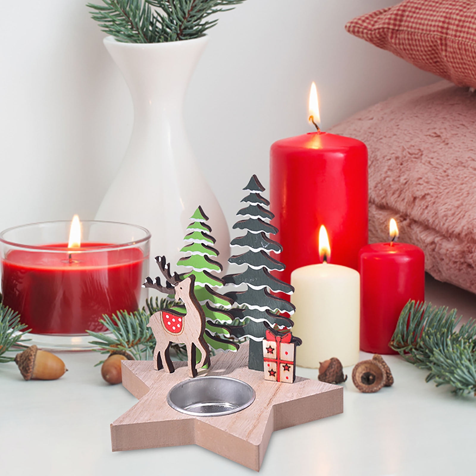 DGHM Candle Holders,Christmas Wooden Candlestick Desktop Ornaments