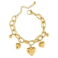 DGHM Stainless Steel Heart Charm Linked Chain Strand Bracelet Gold