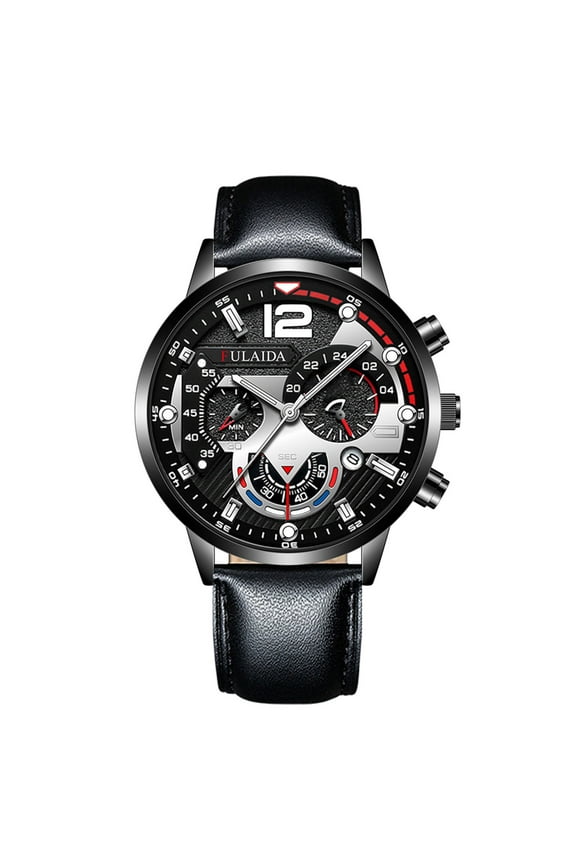 Teenager High School Student Leather Three Eye Quartz Watch Male Watch Student