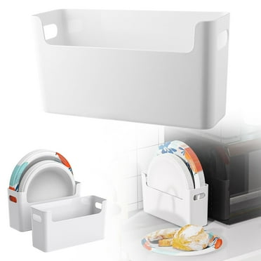 DGLQMYX 1Pcs Paper Plate Dispenser for 6-9.5 Inch Disposable Plates, Space-Saving Plastic, Foam and Paper Plate Storage Organizer for Cabinet, Countertop, RV or Outdoor (White)