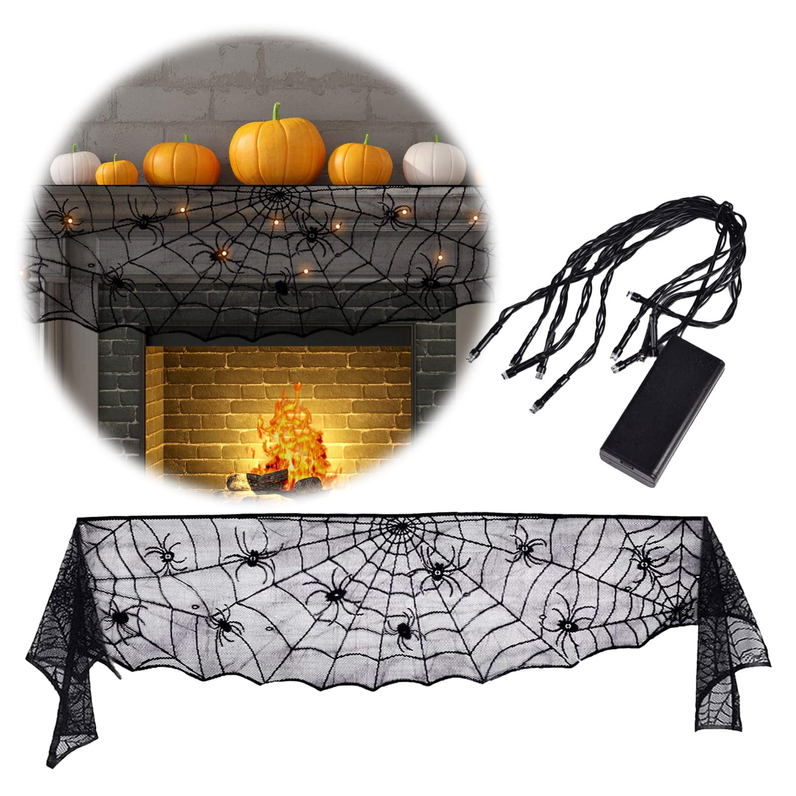 DGLQMYX Halloween Decoration Black Lace Fireplace Mantle With String