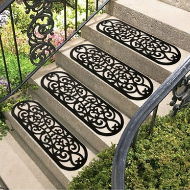 DGLQMYX Rubber Stair Treads, Outdoor Stair Treads Non-Slip, Butterfly Designed Stair Tread Mats, Anti-Slip Step Mat - Include Stay-on-Kit, 30 x 9 Inches