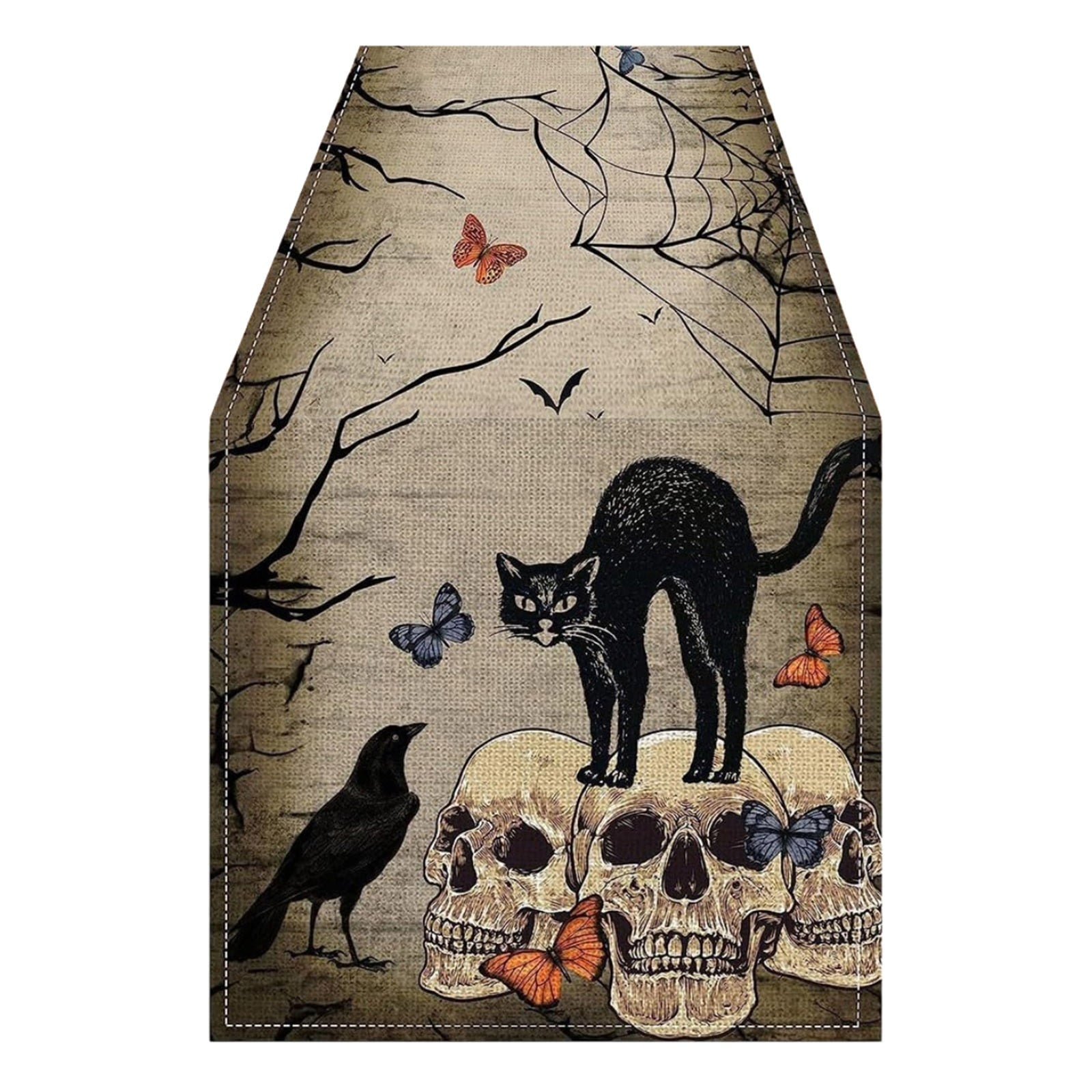 DGLQMYX Skeleton Pumpkin And Bat Table Flag A Haunting Halloween