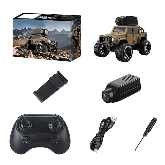 DGMIOCS 1:64 Scale 4WD Alloy Mini RC Crawler Car with FPV Camera, 2.4GHz RTR Off-Road Mini Desktop RC Drift Car with LED Lights, Adjustable Speed Dual Mode, Model Vehicle Toy Gift