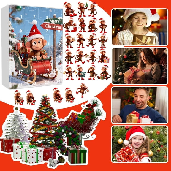 DGMIOCS 24 Days Christmas Advent Calendar, Cute Santa Monkey Hanging Ornaments Countdown Calendar, 2D Acrylic Christmas Tree Decor, Holiday Surprise Gift Box