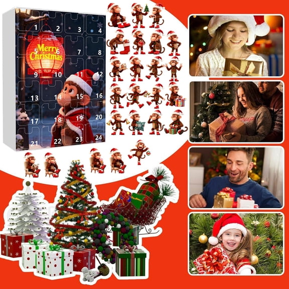 DGMIOCS 24 Days Christmas Advent Calendar, Cute Santa Monkey Hanging Ornaments Countdown Calendar, 2D Acrylic Christmas Tree Decor, Holiday Surprise Gift Box