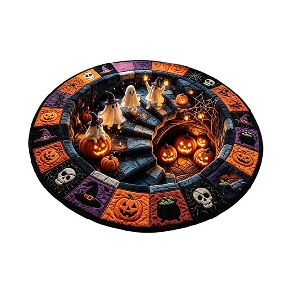 DGMIOCS 3D Halloween Round Rug,Halloween Candy Mat with Ghost Pumpkin Optical Illusion Floor Decor