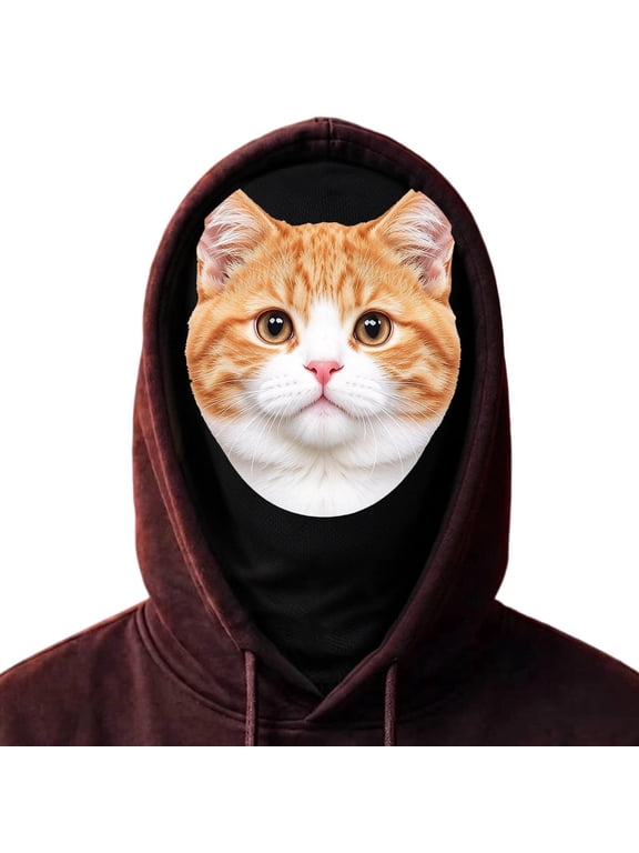 3D Realistic Orange Tabby Cat Print Balaclava Full Face Mask, Cute Animal Pattern Hood, Breathable Neck Gaiter for Halloween Cosplay Party Ski Motorcycle Cycling