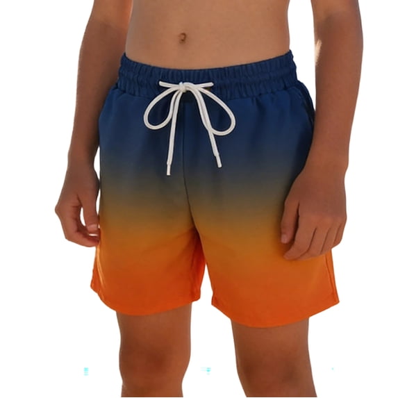 DGMIOCS Boys Quick Dry Stretch Swim Trunks with UPF50, Ombre Drawstring Beach Shorts Navy 7-8 Years