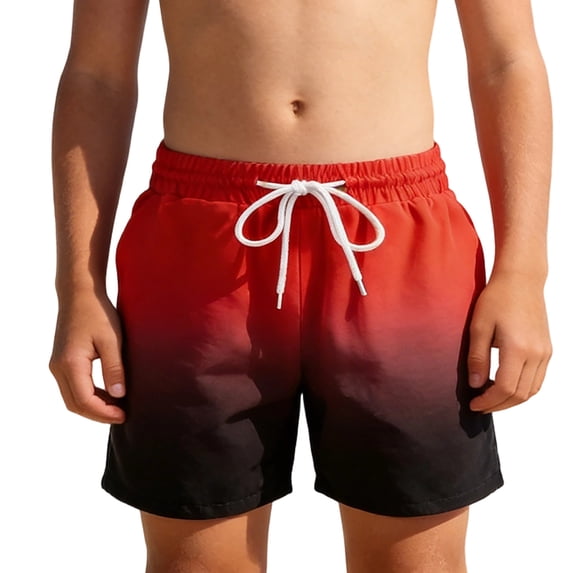DGMIOCS Boys Quick Dry Stretch Swim Trunks with UPF50, Ombre Drawstring Beach Shorts Red 7-8 Years