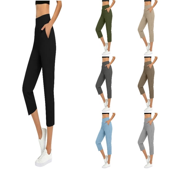 DGMIOCS Capris For Women With Pockets Golf Pants 7/8 High Waisted Stretch Pull On Ankle Business Casual Travel Athletic Work Size: L Black