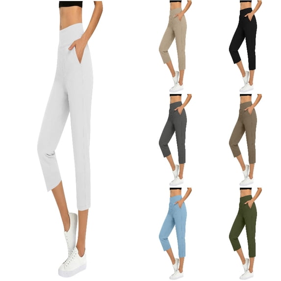 DGMIOCS Capris For Women With Pockets Golf Pants 7/8 High Waisted Stretch Pull On Ankle Business Casual Travel Athletic Work Size: XXL White