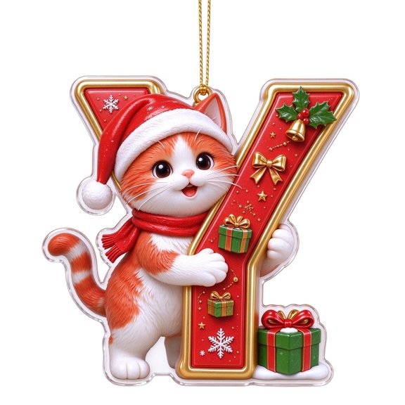 DGMIOCS Christmas Cat Letter 26 Alphabet Initial Cat Santa Hanging Letter Cat Christmas Decorations Acrylic