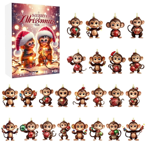 DGMIOCS Christmas Monkey Advent Calendar 2026, 24 Days Countdown with 24 Cute Monkey Ornaments Holding Xmas Balls, Holiday Tree Decor Gift