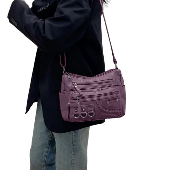 DGMIOCS Crossboby Bag for Women - Soft PU Leather Multi-Pocket Shoulder Bag Handbag with Adjustable Strap Purple