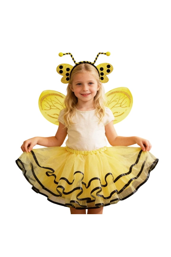 Girls' 3-Piece Bumblebee Costume Headband, Wings & Tutu Skirt Yellow 3-8 Years